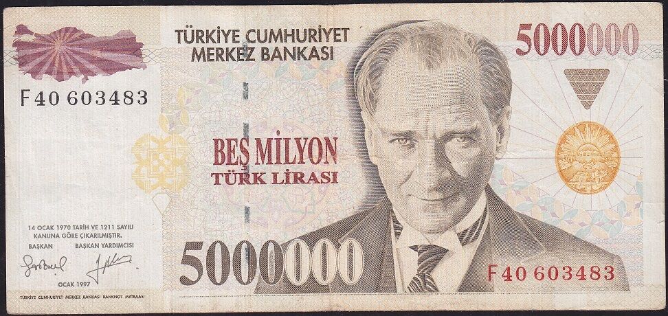 7.Emisyon 5 000 000 Lira F40 603483 Çok Temiz