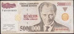 7.Emisyon 5 000 000 Lira F40 603483 Çok Temiz