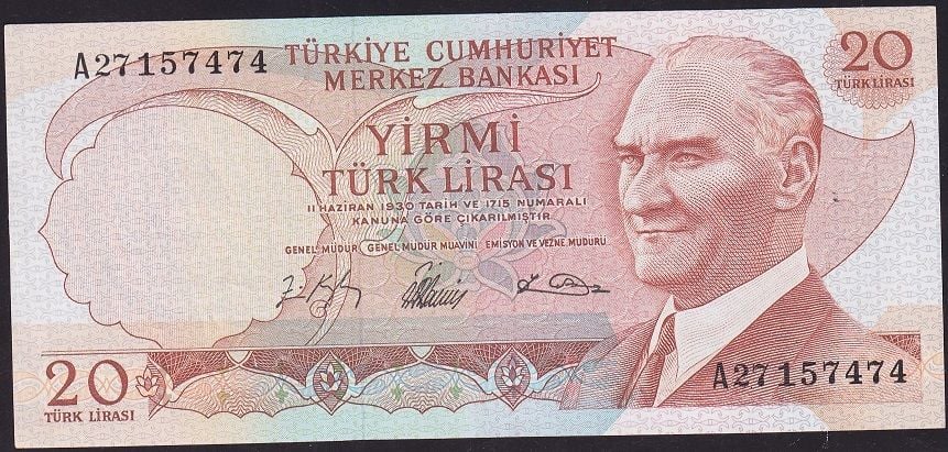 6.Emisyon 1.Tertip 20 Lira A27 157474 Ççt Çilaltı