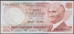 6.Emisyon 3.Tertip 20 Lira F60 289025 Çok Temiz+