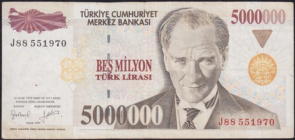 7.Emisyon 5 000 000 Lira J88 551970 Temiz+