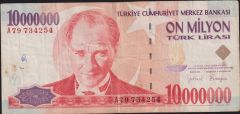 7.Emisyon 10 000 000 Lira A79 734254 Çok Temiz