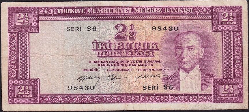 5.Emisyon 2.Tertip 2.5 Lira S6 98430 Temiz
