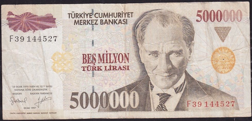 7.Emisyon 5 000 000 Lira F39 144527 Çok Temiz