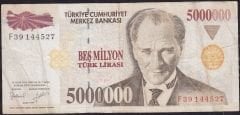 7.Emisyon 5 000 000 Lira F39 144527 Çok Temiz
