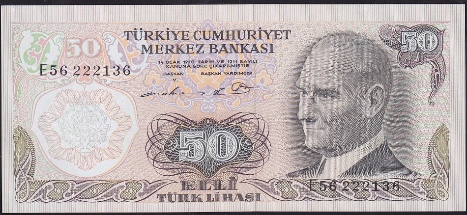 6.Emisyon 1.Tertip 50 Lira E56 222136 Ççt Çilaltı