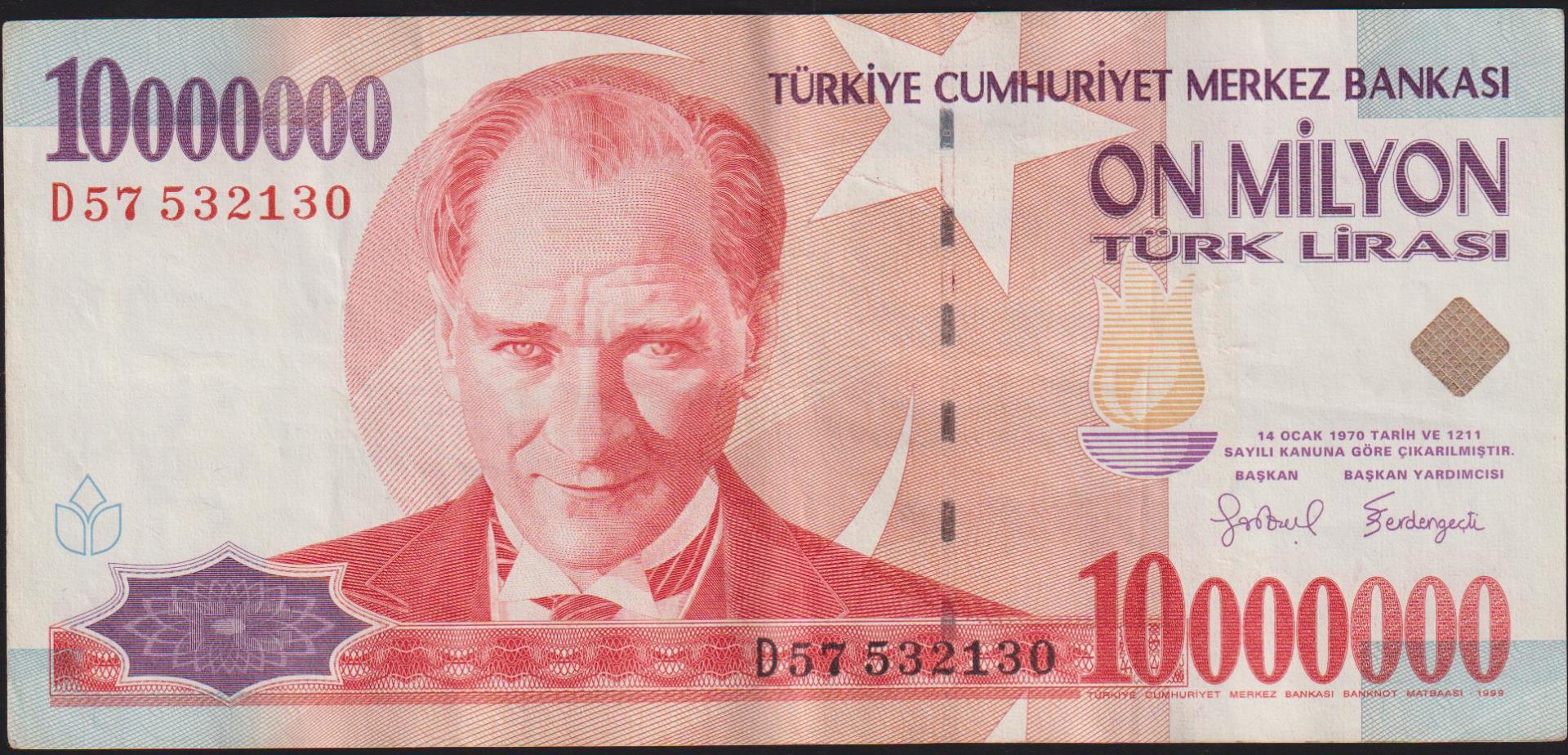 7.Emisyon 10 000 000 Lira D57 532130 Çok Temiz+
