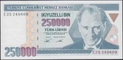 7.EMİSYON 2.TERTİP 250000 LİRA E25 249609 ÇİL eski kağıt para fiyatları
