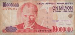 7.Emisyon 10 000 000 Lira A78 306302 Temiz