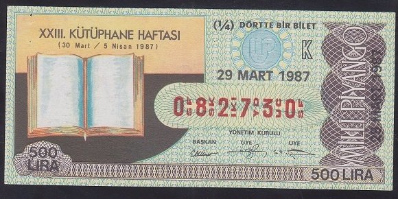 1987 29 MART ÇEYREK BİLET K SERİSİ