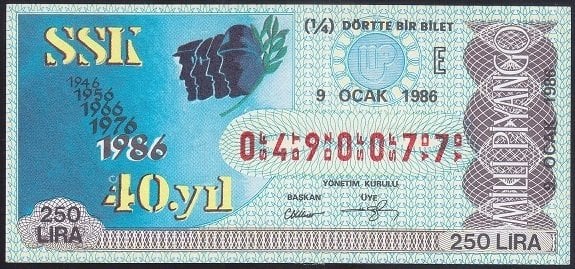 1986 9 OCAK ÇEYREK BİLET E SERİSİ