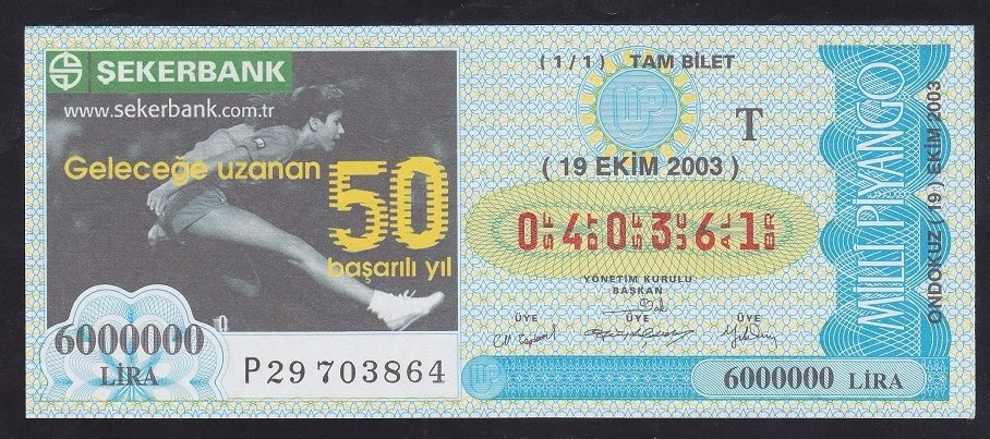2003 19 EKİM TAM BİLET eski para mezat
