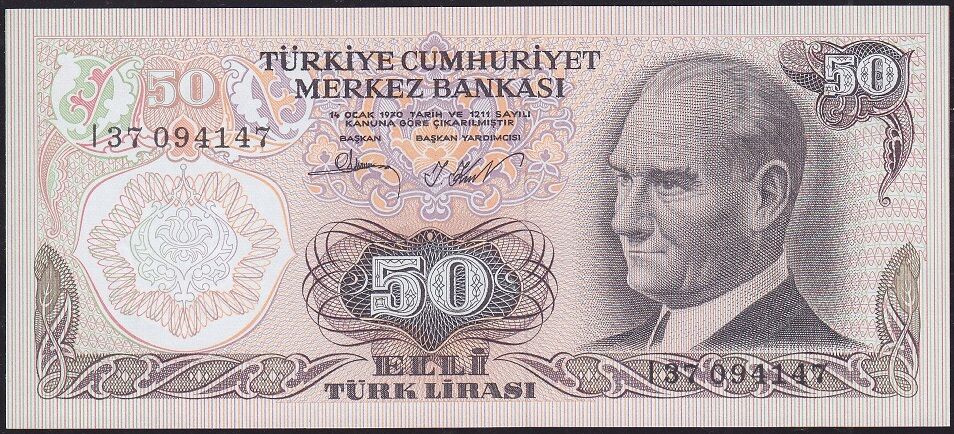 6.Emisyon 2.Tertip 50 Lira I37 094147 Çil