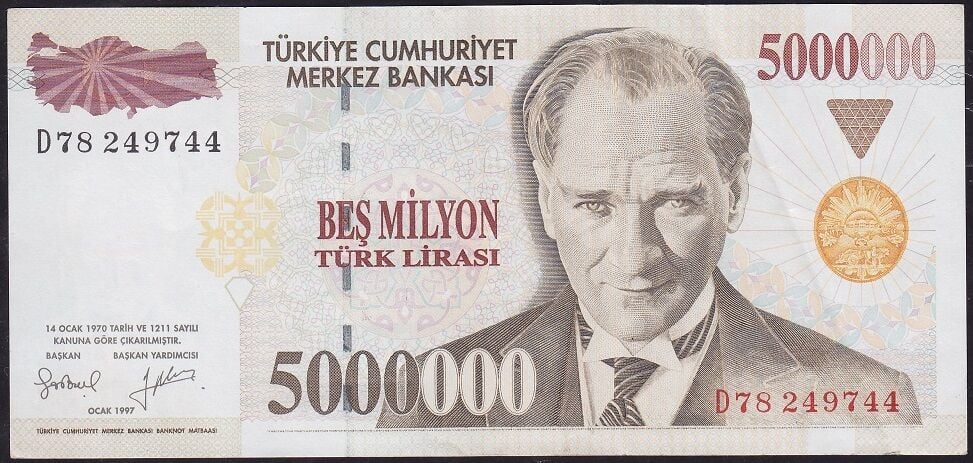 7.Emisyon 5.000.000 Lira D78 249744 Çok Çok Temiz+