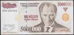 7.Emisyon 5.000.000 Lira D78 249744 Çok Çok Temiz+