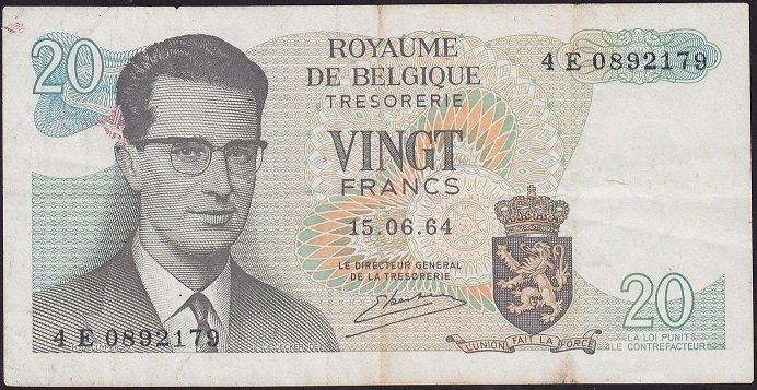 Belçika 20 Frank 1964 Çok Temiz+ Pick 138