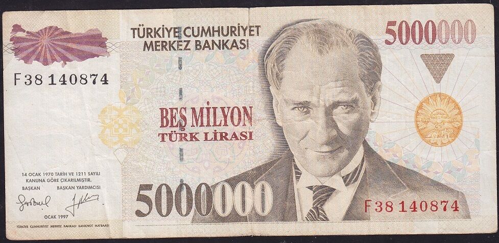 7.Emisyon 5 000 000 Lira F38 140874 Temiz