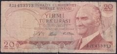 6.Emisyon 1.Tertip 20 Lira A21 453373 Temiz