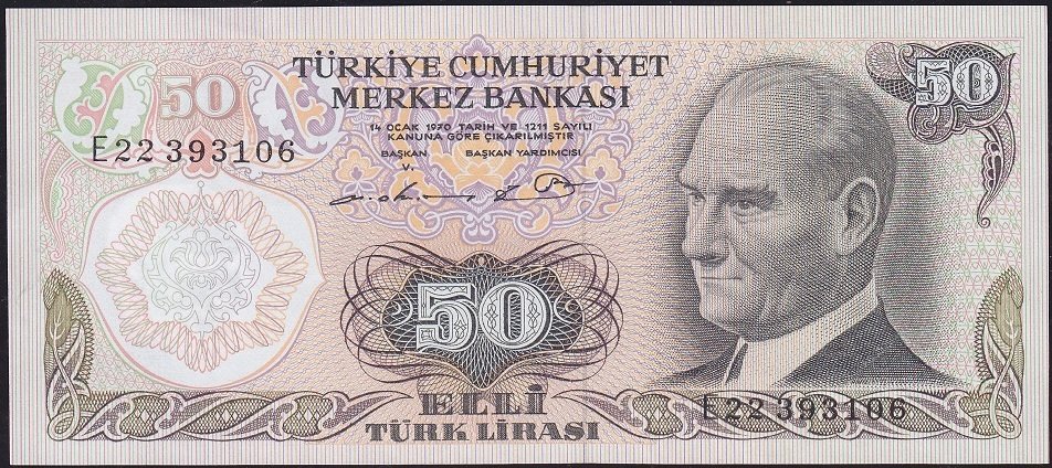 6.Emisyon 1.Tertip 50 Lira E22 393106 Çilaltı Çil