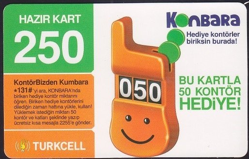 TURKCELL HAZIR KART 250 KONTÖR - KONBARA - SKT 2008