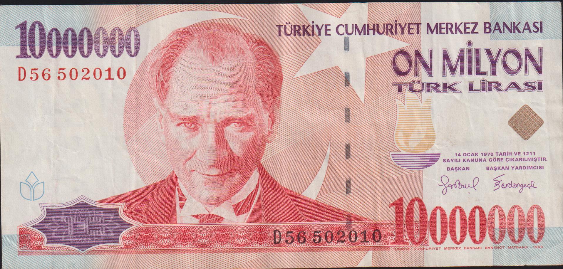 7.Emisyon 10 000 000 Lira D56 502010 Çok Temiz+