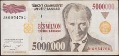 7.Emisyon 5 000 000 Lira J86 954784 Çok Temiz+