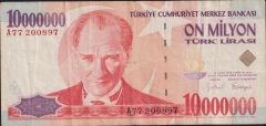 7.Emisyon 10 000 000 Lira A77 200897 Çok Temiz