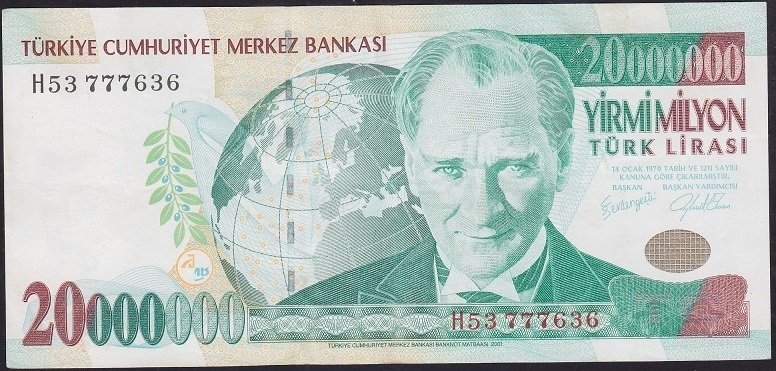 7.EMİSYON 20 000 000 LİRA H53 777636 ÇÇT