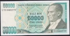 7.Emisyon 2.Tertip 50000 Lira L73 888777 Çil