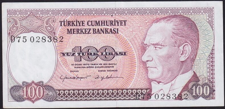 7.Emisyon 2.Tertip 100 Lira D75 028382 Çok Çok Temiz+