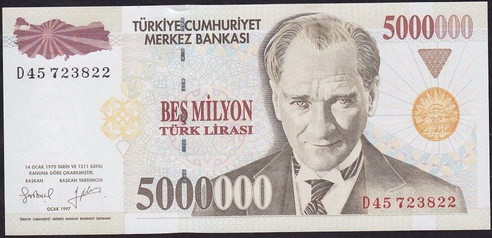 7.Emisyon 5000000 Lira D45 723822 Çil