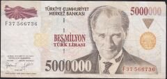 7.Emisyon 5 000 000 Lira F37 566736 Çok Temiz+