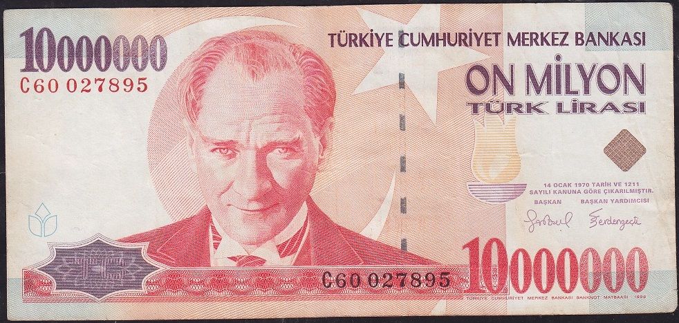 7.Emisyon 10 000 000 Lira C60 027895 Çok Temiz