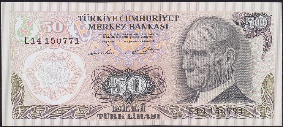 6.Emisyon 1.Tertip 50 Lira E14 150771 Çilaltı