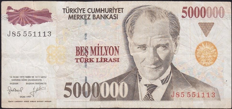 7.Emisyon 5 000 000 Lira J85 551113 Çok Temiz