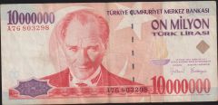 7.Emisyon 10 000 000 Lira A76 803298 Temiz