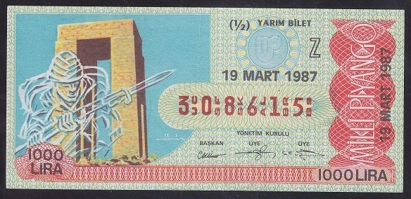 1987 19 MART YARIM BİLET Z SERİSİ