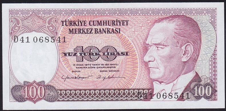 7.Emisyon 2.Tertip 100 Lira D41 068541 Çil