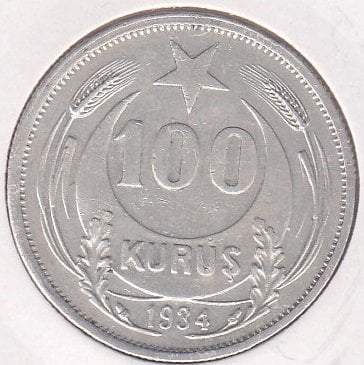 1934 Yılı 100 Kuruş Çok Çok Temiz Gümüş