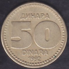 Yugoslavya 50 Dinar 1992