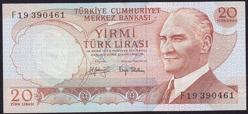 6.Emisyon 3.Tertip 20 Lira F19 390461 Çok Çok Temiz+