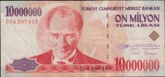 7.Emisyon 10 000 000 Lira D54 387443 Çok Temiz+