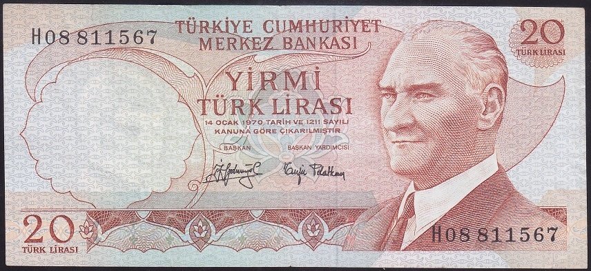 6.EMİSYON 3.TERTİP 20 LİRA H08 811567 ÇOK TEMİZ