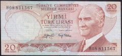 6.EMİSYON 3.TERTİP 20 LİRA H08 811567 ÇOK TEMİZ
