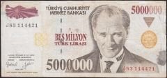 7.Emisyon 5 000 000 Lira J83 114421 Çok Temiz