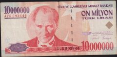 7.Emisyon 10 000 000 Lira A75 593644 Temiz+
