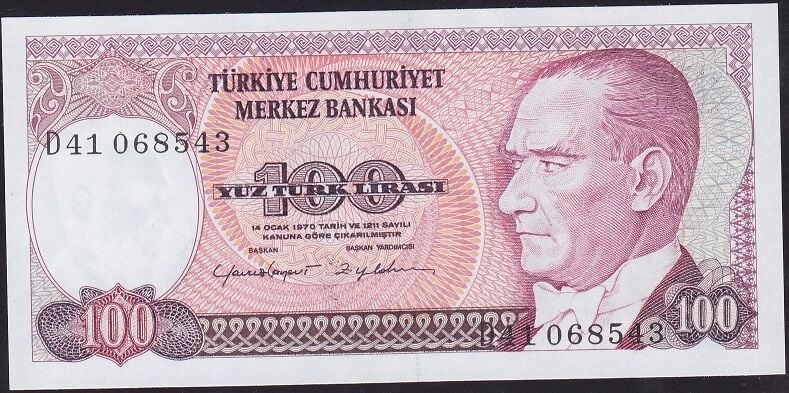 7.Emisyon 2.Tertip 100 Lira D41 068543 Çil