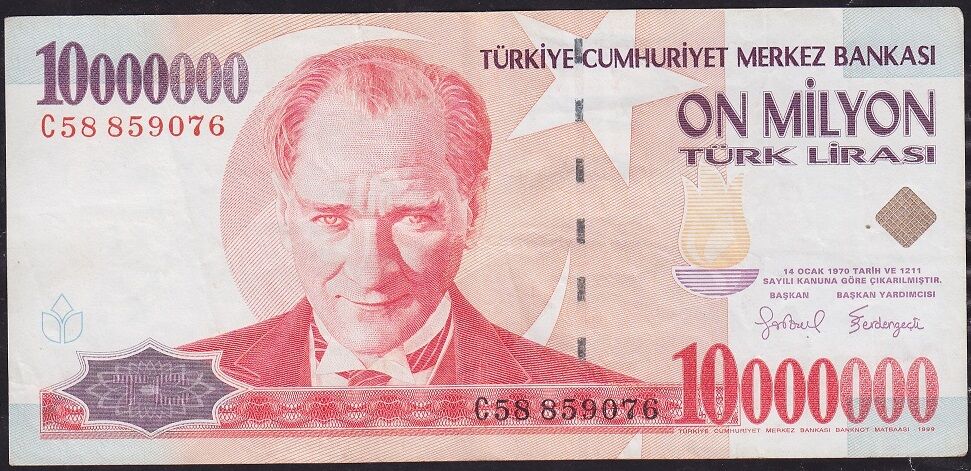 7.Emisyon 10 000 000 Lira C58 859076 Çok Temiz+