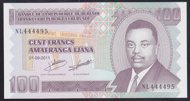 Burundi 100 Frank 2011 Çil 4444 Pick44b