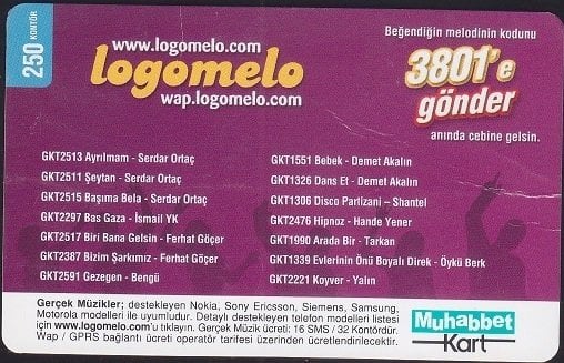 TURKCELL MUHABBET KART 250 KONTÖR LOGOMELO SKT 2010